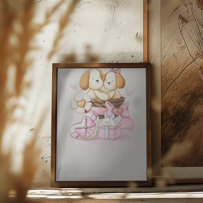 Puppy in Love Framed Art Modern Wall Decor