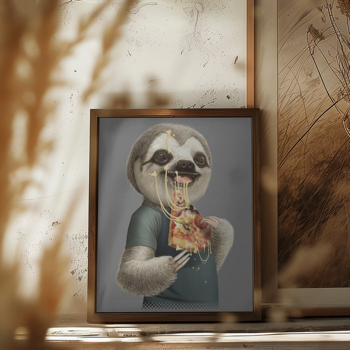 sloth eat pizza Framed Art Wall Decor