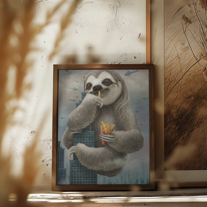 sloth climbing a building Framed Art Modern Wall Decor