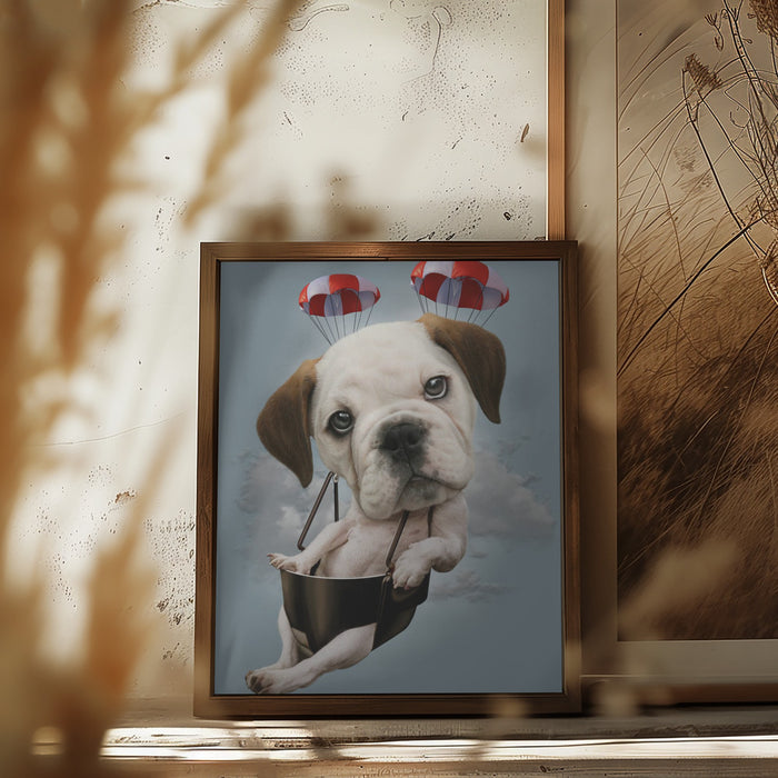 puppy on parachute Framed Art Wall Decor