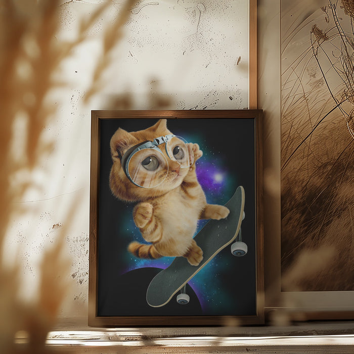 cat on skateboard Framed Art Wall Decor