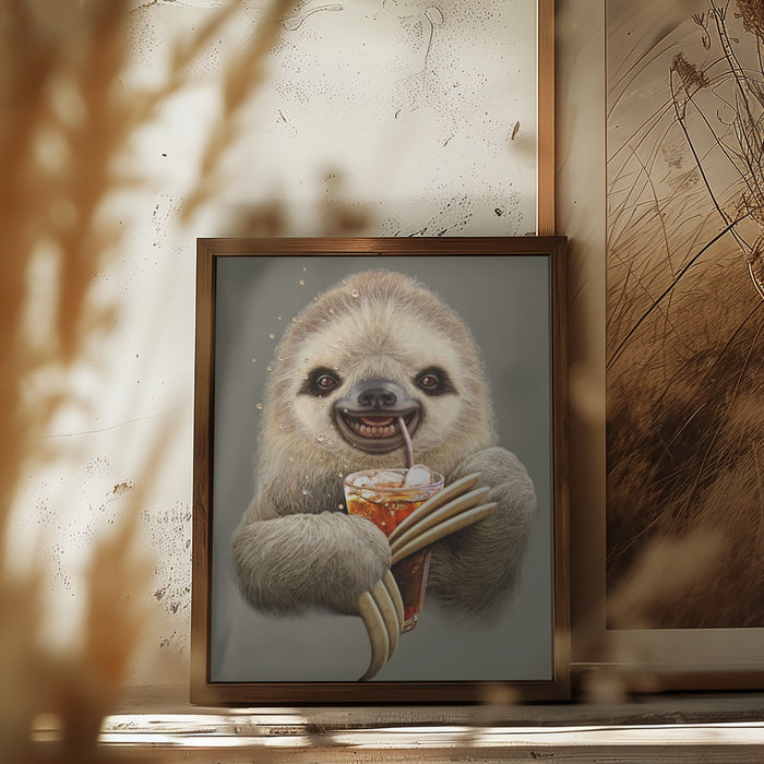 sloth and soft drink Framed Art Modern Wall Decor