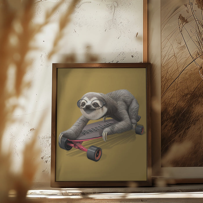 sloth on skateboard Framed Art Wall Decor