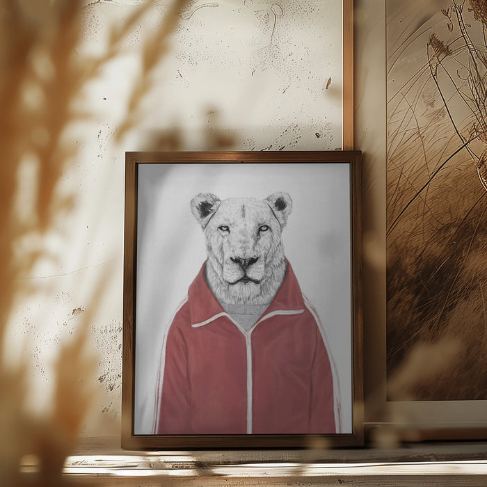 Sporty Lion Framed Art Wall Decor