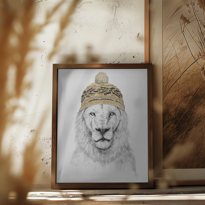 Winter Lion Framed Art Modern Wall Decor