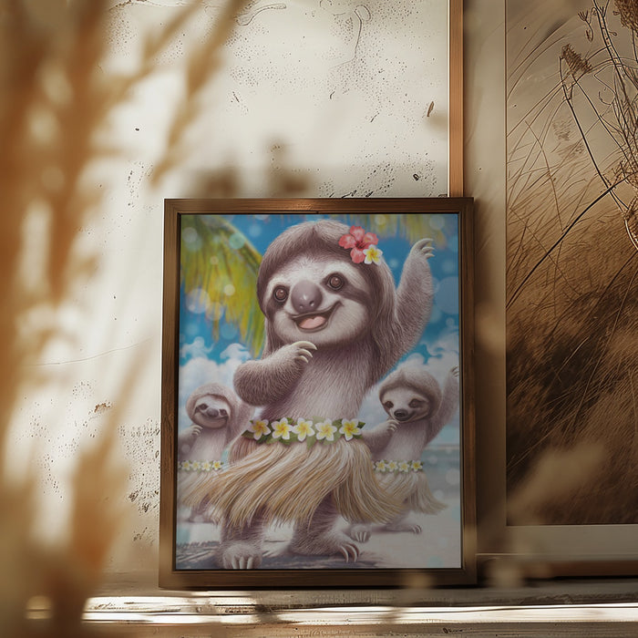 SLOTH HULA DANCER Framed Art Modern Wall Decor