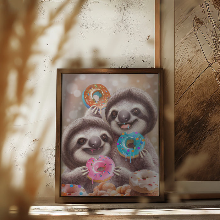 SLOTHS EATING DONUTS Framed Art Modern Wall Decor