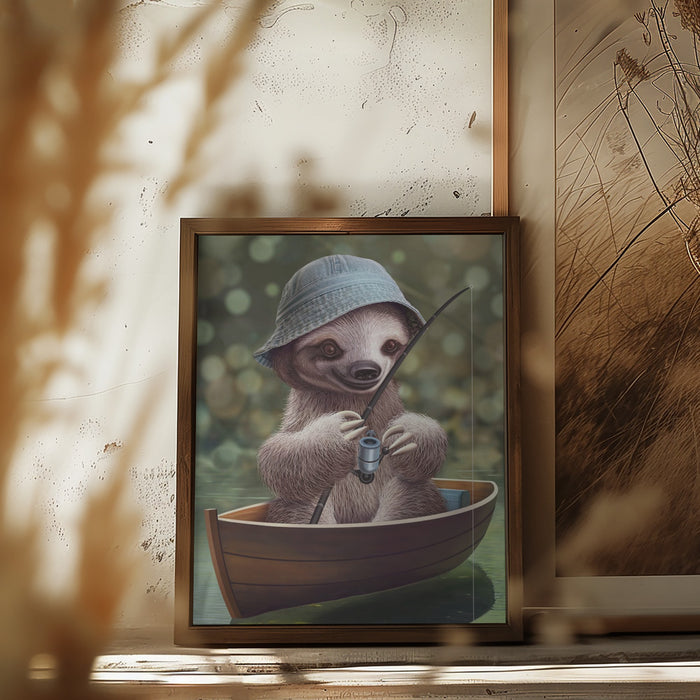 SLOTH GO FISHING Framed Art Wall Decor