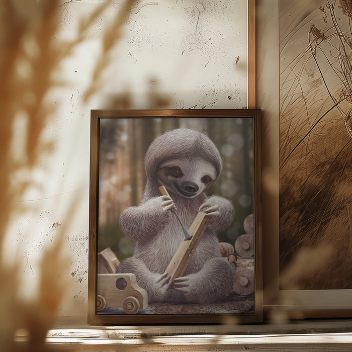 SLOTH THE TOY MAKER Framed Art Wall Decor