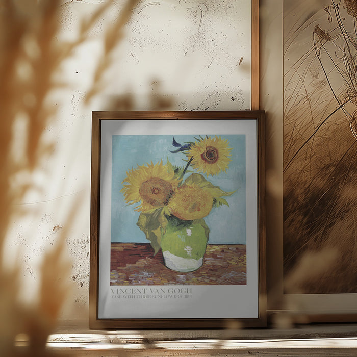 Vase With Three Sunflowers Framed Art Wall Decor