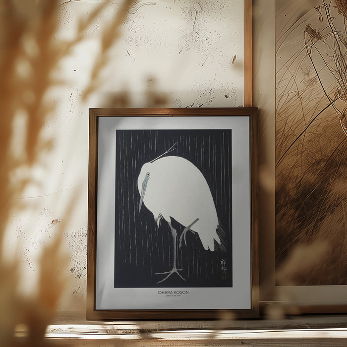 Egret In The Rain Framed Art Modern Wall Decor