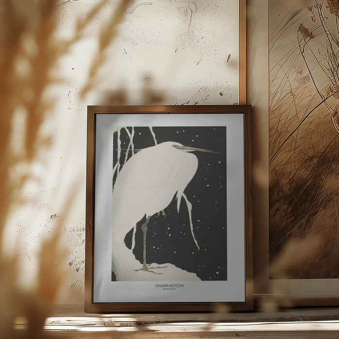 Heron In The Snow Framed Art Modern Wall Decor