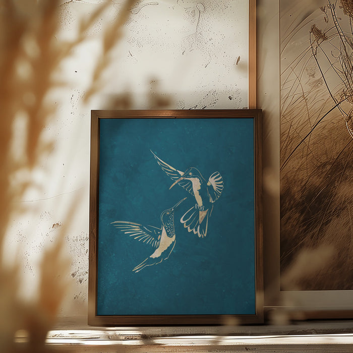 Gold Hummingbird Line art Silhouettes 3 Framed Art Wall Decor