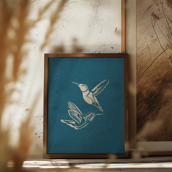 Gold Hummingbird Line art Silhouettes 1 Framed Art Wall Decor