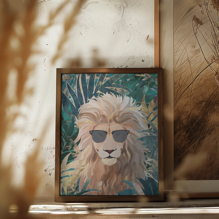 Cool Tropical Lion in Sunglasses Framed Art Modern Wall Decor