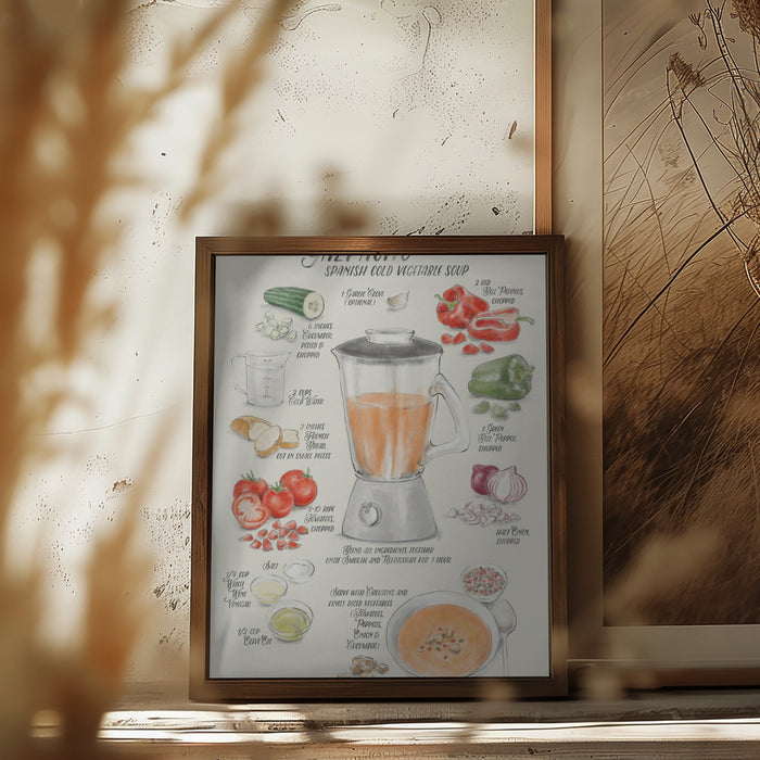 Gazpacho illustrated recipe in English Framed Art Wall Decor