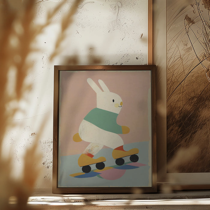 Skating Bunny Framed Art Modern Wall Decor