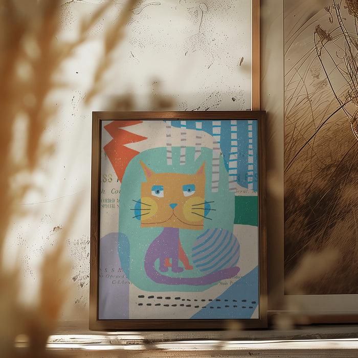 Fat Cheeks Cat Framed Art Wall Decor