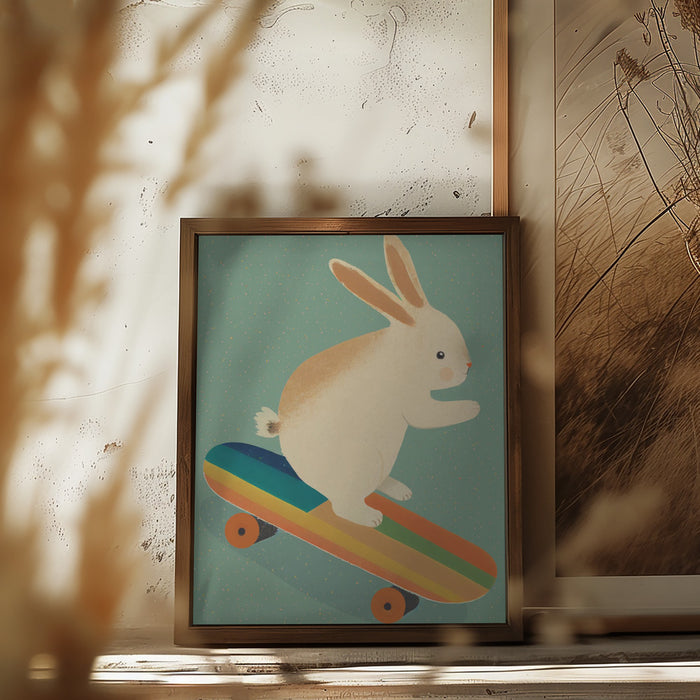 Bunny On Skateboard Framed Art Modern Wall Decor