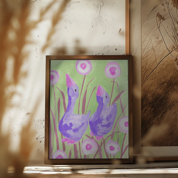 Violet Gees In The Garden Framed Art Modern Wall Decor