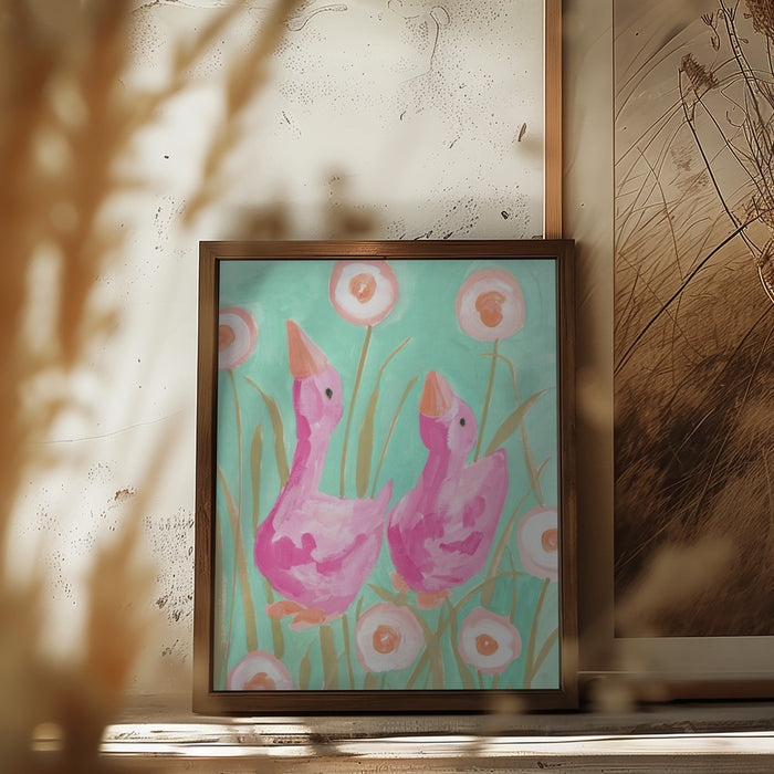 Pink Gees In The Garden Framed Art Wall Decor