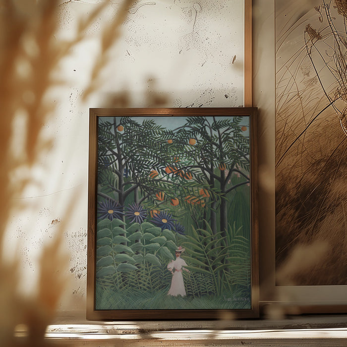 Femme Se Promenant Dans Une Foret Exotique Framed Art Modern Wall Decor