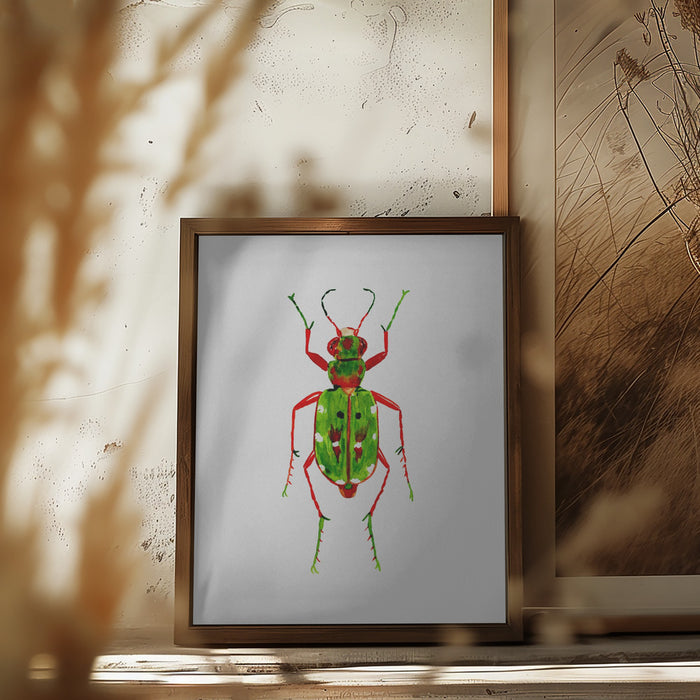 Green tiger beetle or Cicindela campestris Framed Art Modern Wall Decor