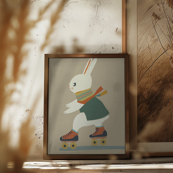 Inline Skating Bunny Framed Art Modern Wall Decor