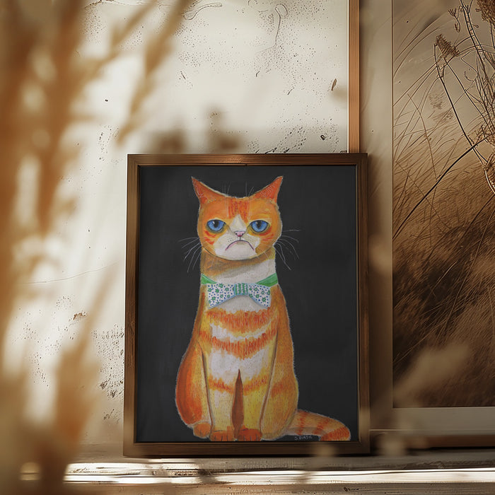 Sad Cat Framed Art Modern Wall Decor