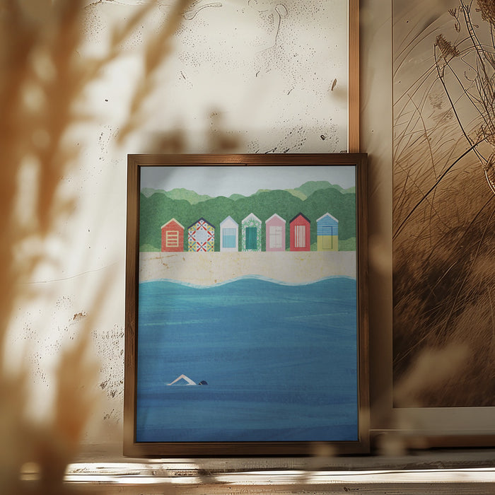 Beach Huts Framed Art Modern Wall Decor