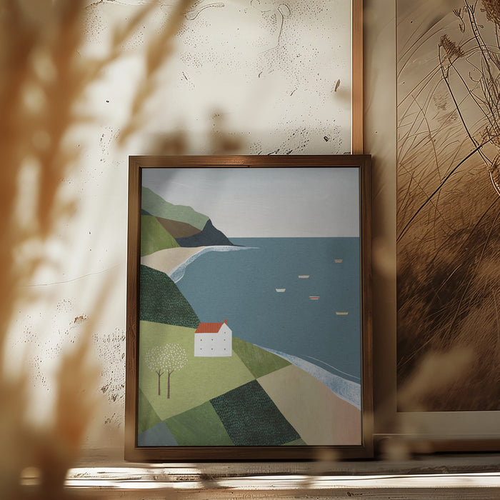 House on the Cliff Framed Art Modern Wall Decor