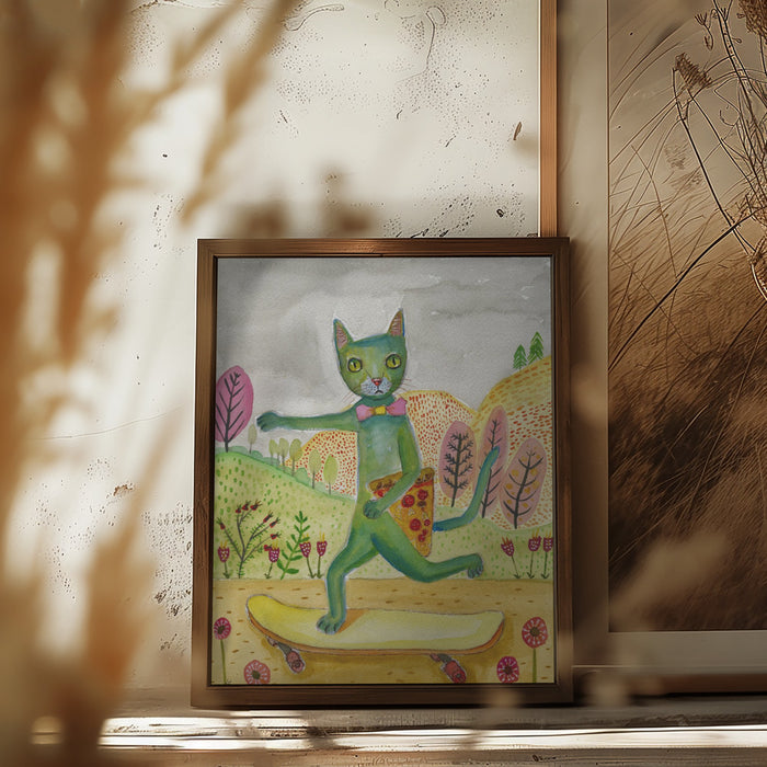 Pizza Cat Framed Art Wall Decor