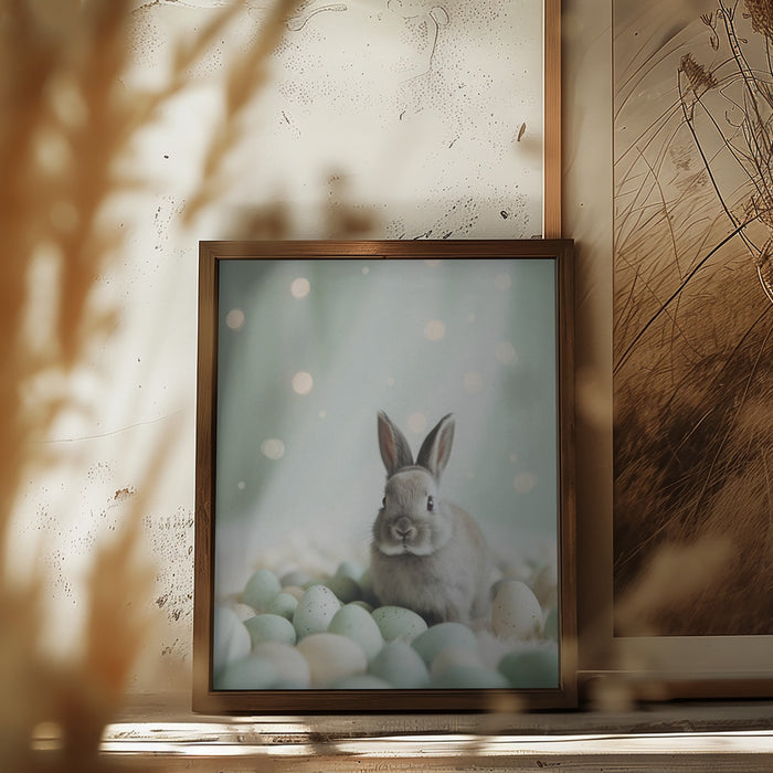 Bunny and Pastel Eggs Framed Art Modern Wall Decor