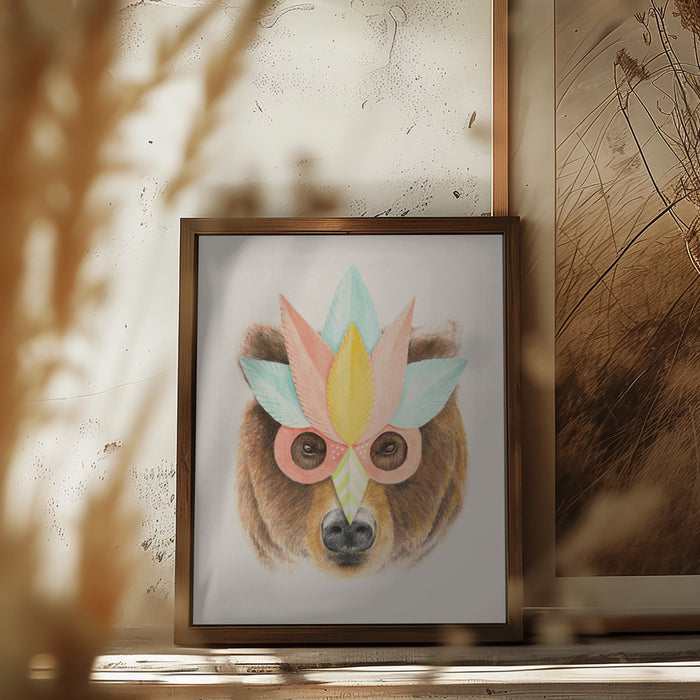 Bear Paper Mask Framed Art Wall Decor