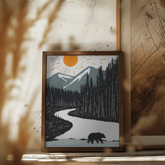 Bear By the River Framed Art Modern Wall Decor