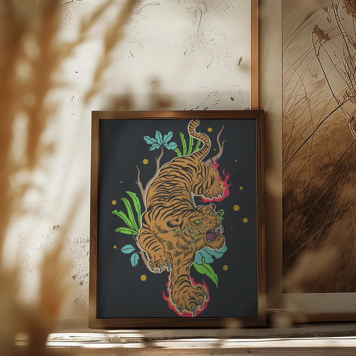 Classic Tiger Tattoo Framed Art Modern Wall Decor