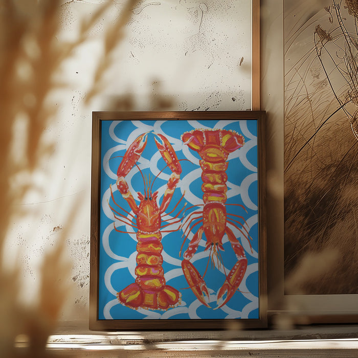 Langoustines On Blue Framed Art Wall Decor