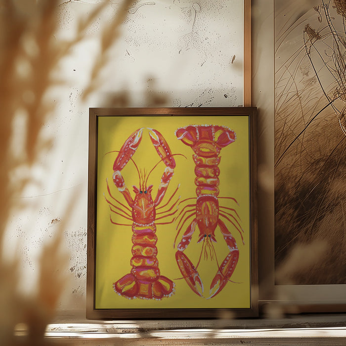 Langoustines On Yellow Framed Art Wall Decor