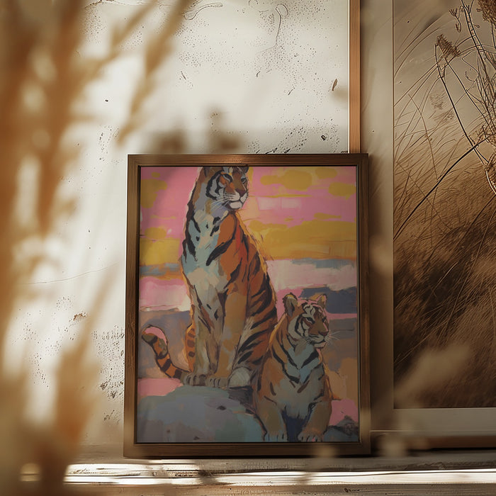 Tigers At Sunset Framed Art Wall Decor