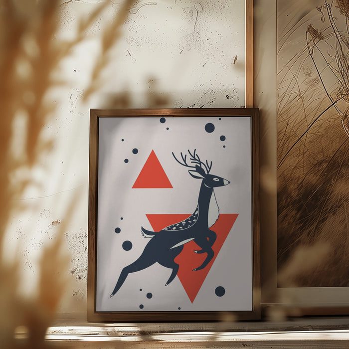 Abstract Deer Red Framed Art Modern Wall Decor