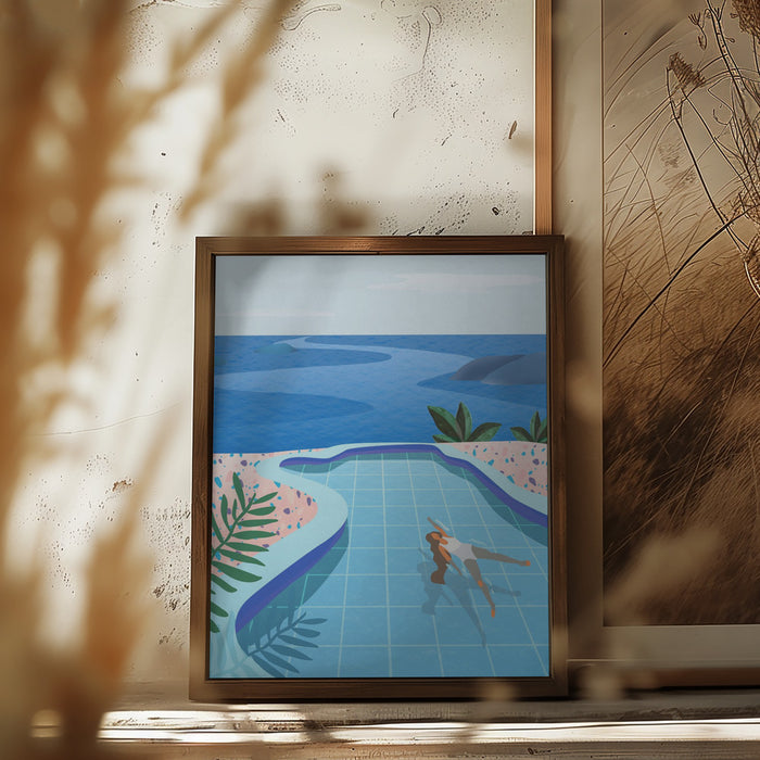 Girl in Pool Framed Art Modern Wall Decor