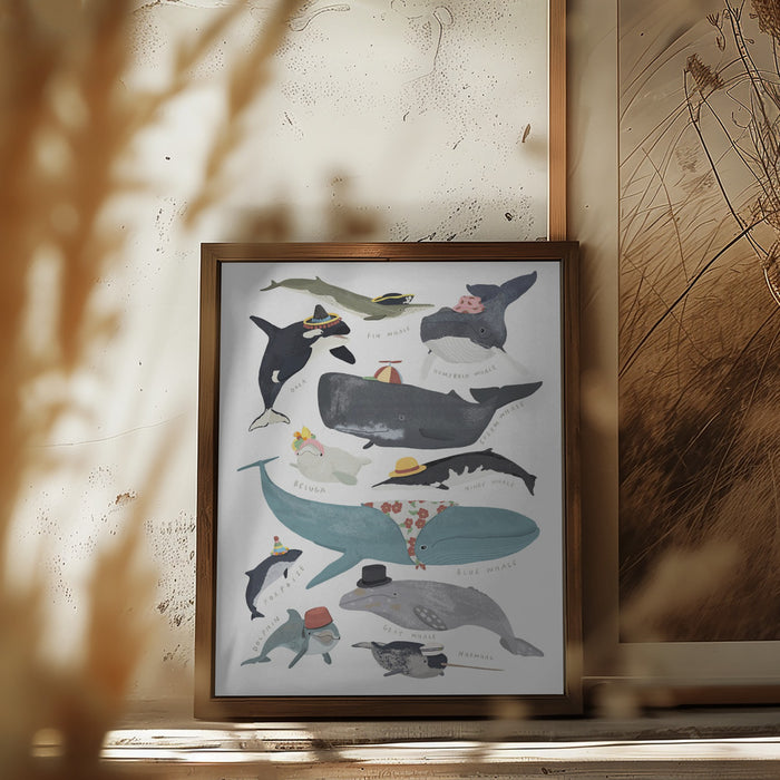 Whales In Hats Framed Art Wall Decor