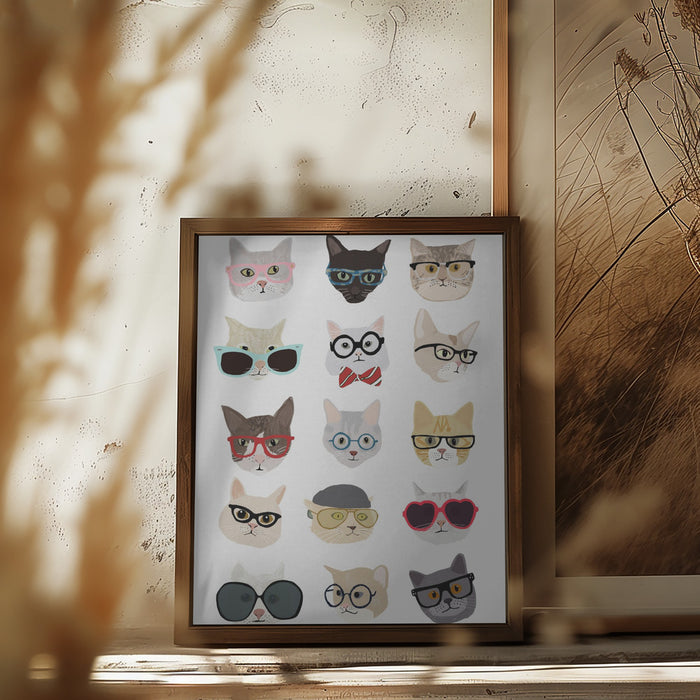 Cats With Glasses Framed Art Wall Decor