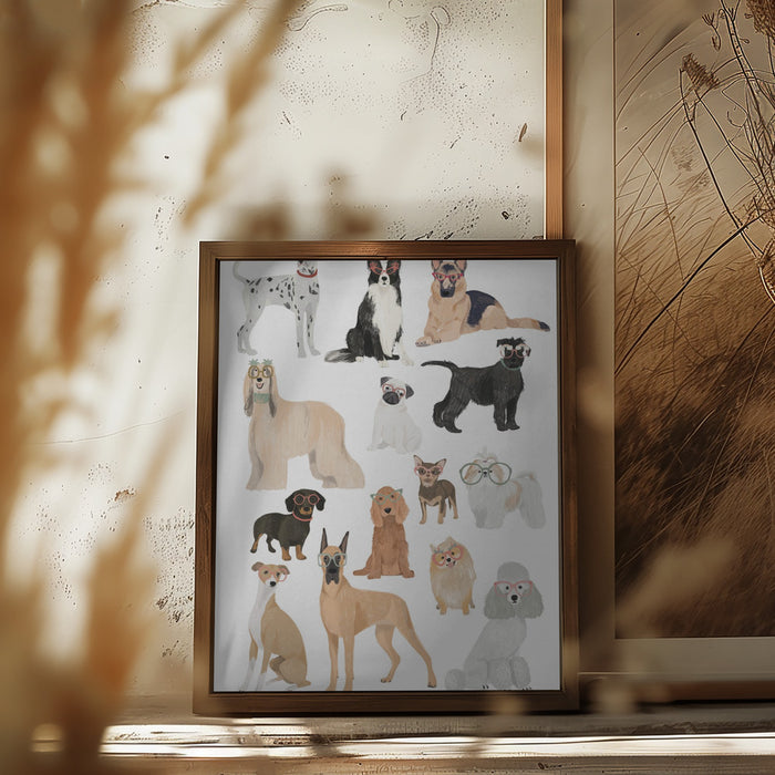 Dogs in glasses Print Framed Art Modern Wall Decor