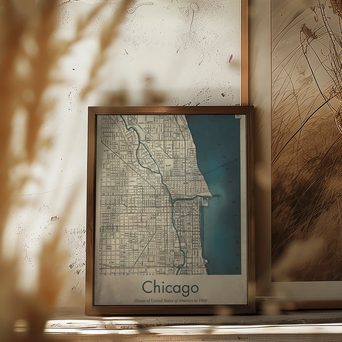 Chicago map Framed Art Modern Wall Decor