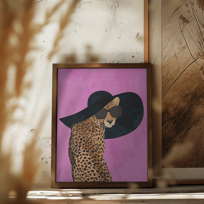 Cheetah Hat Pink Framed Art Wall Decor