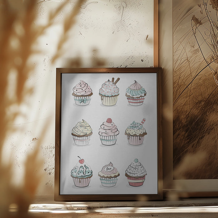 Cupcakes Framed Art Modern Wall Decor