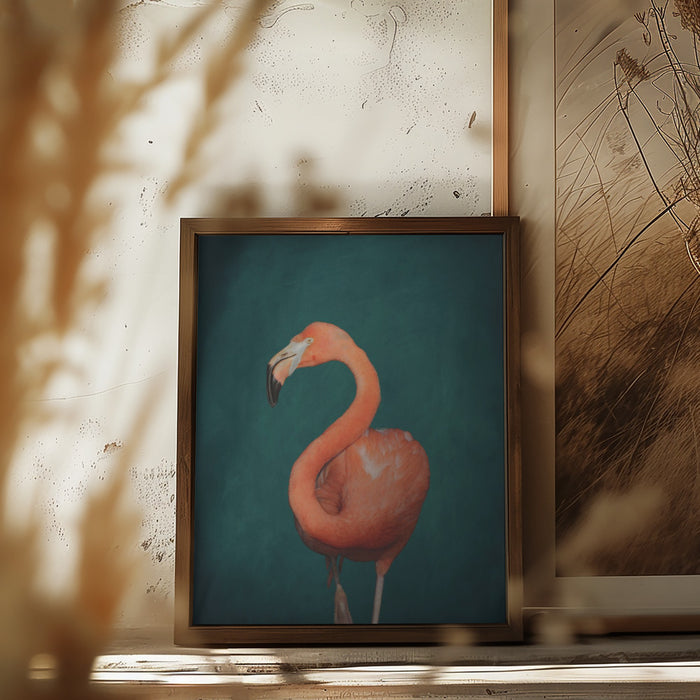 Green Flamingo Framed Art Wall Decor