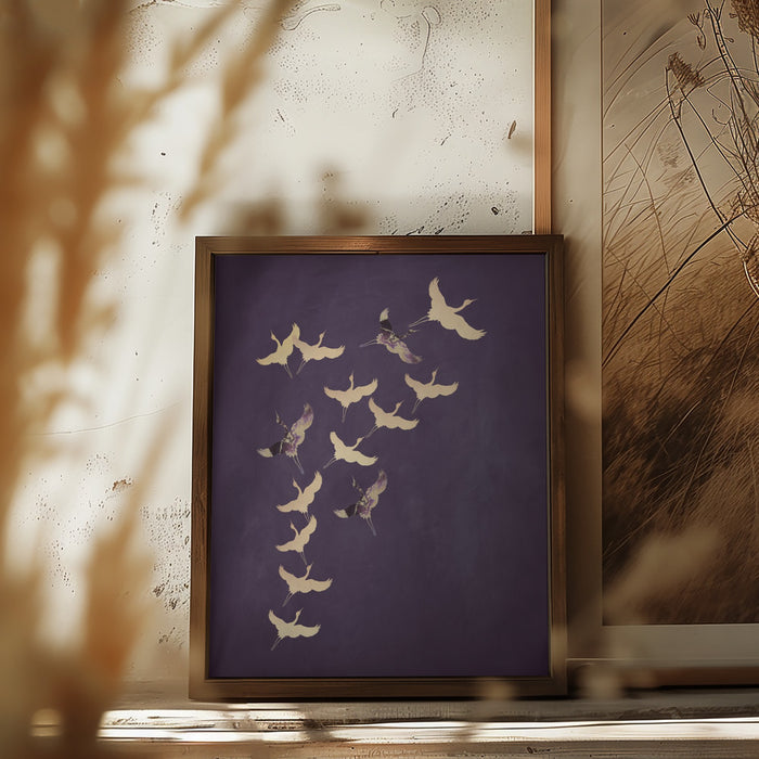 Purple Flying Cranes Framed Art Wall Decor