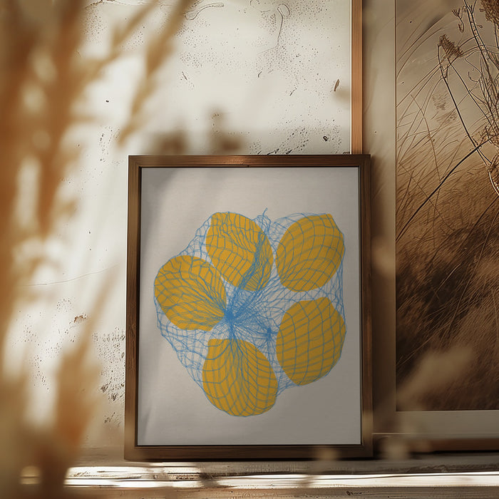 Five Lemons In a Net Bag Framed Art Wall Decor